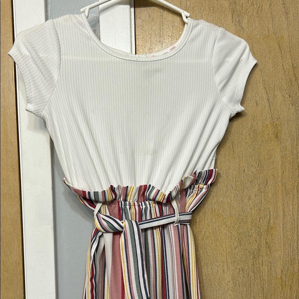 Love Squared White and Multicolor Striped Kids One Piece